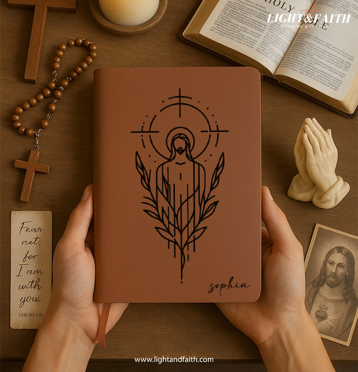 Personalized Christian Journal with Minimalist Jesus Design, Custom Name Prayer & Faith Notebook, Religious Gift, First Communion Gifts, Birthday. NBLAF21